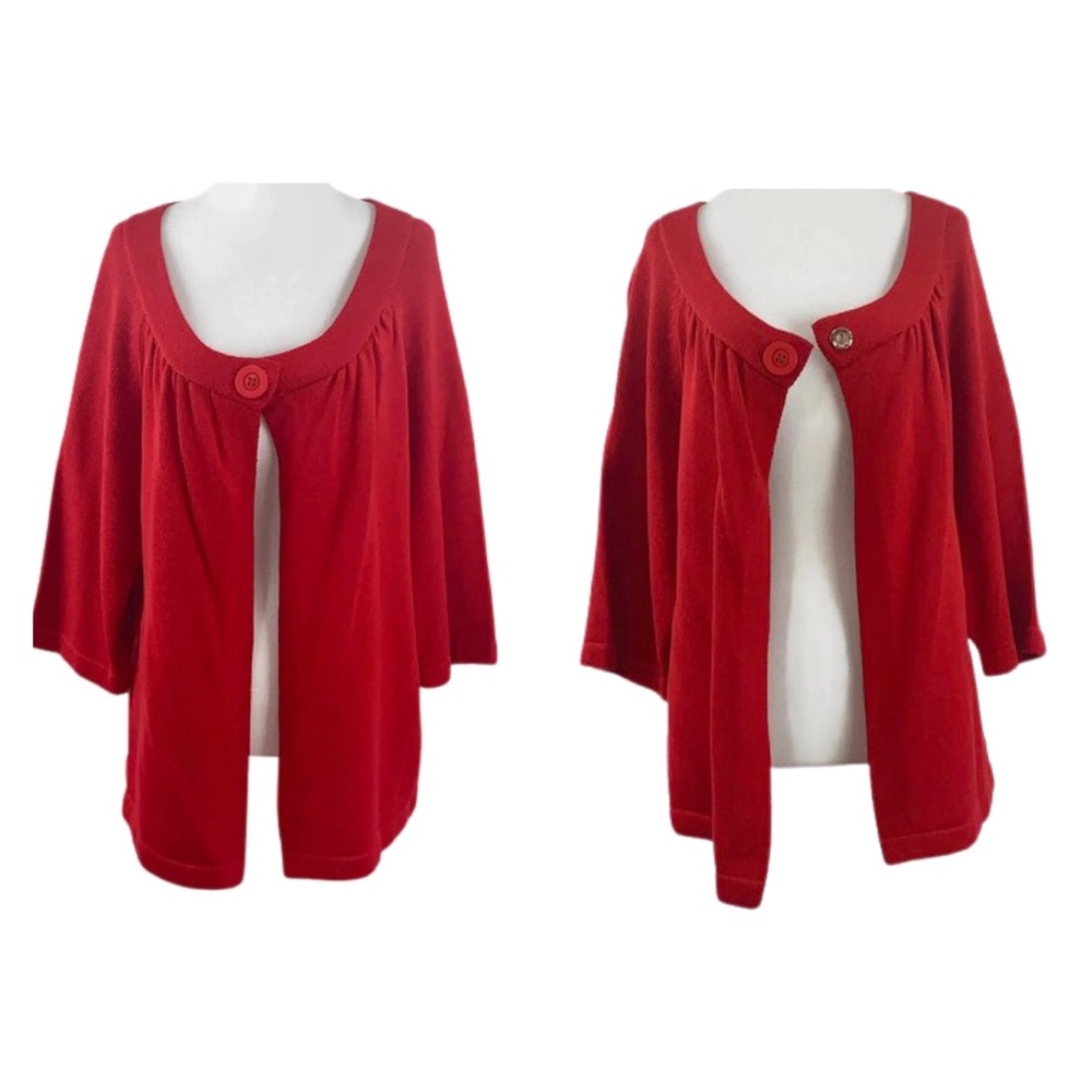 Sydney Easton Red 1X Woman 1-Button Closure Cardigan Sweater